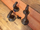 Set Of 4 Brown Vintage Style Cast Iron  muscle Man  Hooks W  Screws Great Home
