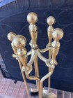 Vintage Brass Fireplace Tool Set 4 Piece Tools Stand Industrial Fire