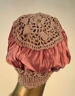 Antique Edwardian Pink Silk   Crochet Lace Bed Bonnet   Cap