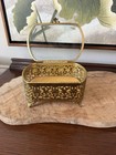 Vintage 1950   s Ormolu 24k Gold Plated Filigree Vanity Jeweled Casket Box