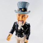 Vintage Reproduction Uncle Sam Mechanical Bank Cast Iron Drop Coin - Works 