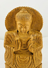 Hand Carved Wood Buddha Statue Figure Sitting Meditation Pose On Lotus 8 Inch