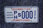 Pennsylvania Pearl Harbor Survivor Sample License Plate December 7 1941