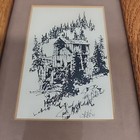 Vintage Rustic Wood Mill Sketch 1971 Wooden Frame 9 25 X 7 25 Inches Signed