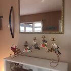 Vtg Brass Santa Sleigh Reindeer Candle Holder 31  Mantle Fireplace Christmas 