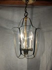 Vintage Curved Glass Panel Chandelier Light Fixture Pendant Lamp Brass Regency 