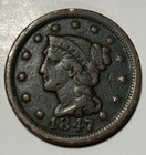 1847 Braided Hair Large Cent 1c Copper Bn  Business Strike  Phila Km 45