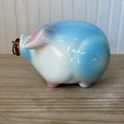 1957 Hull Pottery Corky Pig Bank Blue Pink White Ceramic Made In Usa Euc
