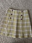 Vtg 60   s Bronson Plaid Mini Skirt 25    Waist Burgundy Mustard Mod Go-go