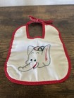 Vintage Baby Bib Hand Embroidered Elephant Face Red Trim