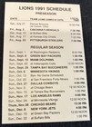 Barry Sanders Detroit Lions 1991 Football Schedule 