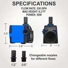 530 Gph Submersible Powerhead Water Pump Adjustable Fish Tank Aquarium 12  Cable