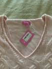 Nwt Edikted Women s Cable Knit V-neck Sweater Pink Long Sleeve Size Small S