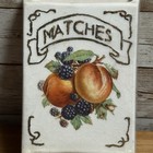 Vintage Ceramic Wall Match Holder Peaches And Blackberries Crackle Design