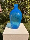 Vintage Mcm Blenko Blue Crackle Glass 12  Decanter Bottle Vase Mid Century