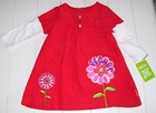 Sesame Street 2 Pc Red Pink Ls Corduroy Dress And Striped Tights Outfit 6-9m