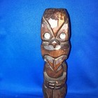 Hand Carved Wood Tiki Tribal Statue New Zealand Abalone Accents Sleek Design 11   
