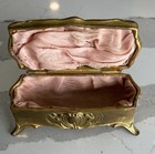 Antique Gold Tone Flowers Casket Jewlery Box With Lining   Hinged Lid Small