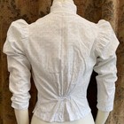 Vtg Vict edw Button-up Bodice Top White Polka Dots Leg O    Mutton Sleeves Sz  m