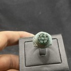 Ancient Roman Style Bronze With Old Agate Intaglio Stone Ring With Rare Patina 