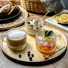 Vintage Glass Coffee Mugs With Wooden Lids 14 Oz Set Of 2 Embossed Tea Cups For 