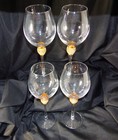 Set Of 4 Wine Glasses   Gold Crystal Diamond Ball On The Stem   Clear Trim 