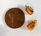 Vintage 4 Octagon Pendant Beads Brass Setting Iris Antique Glass     6x8mm