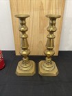 Pair Large Antique 19th Century Brass Push Up Candlestick Holders  11 3 4    Tall