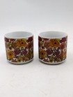 Vtg Floral 60s 70s Retro Mugs Cup Orange Red Yellow Flowers Autumn Leaves Mcm