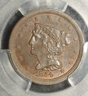 1854 Pcgs Ms-63 Bn Braided Hair Half Cent