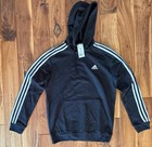New Men s Adidas Black White 3 Stripe Hoodie Medium Pullover Sweatshirt Nwt