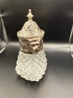 Vtg Lion Head Diamond Point Glass Syrup Creamer Pitcher Silver Plated