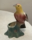 Vintage Royal Copley Bird Perched On Tree Stump Ceramic Pottery Flower Planter