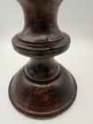 Antique Aafa Primitive Turned Wood Pedestal Candlestick Metal Trim Folk Art