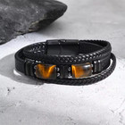 Men s Black Braided Leather Bracelet Tiger Eye Style Stone Magnetic Clasp