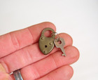 Vintage Brass Padlock W key Antique Lock Small Heart Display Case Bank Suitcase