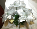 Artificial Silk Christmas Poinsettia Floral Pick Bunch 6 Silver Stems Blooms 12   
