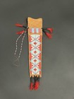 Native American Indian Beaded Leather Knife Sheath Pouch Red White Blue Fringe