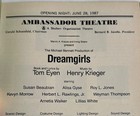 Dreamgirls Playbill Ambassador Theatre Opening Night June 28  1987 Broadway Nyc