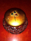 Antique Czech Vintage Jeweled Lid Pressed Glass Powder Jar  Vanity Jar
