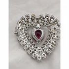 Vintage Weiss Heart Shaped Red   Clear Rhinestone Brooch Pin