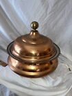 India Hammered  Copper   Brass Chafing Dish Pot   Lid 3 Piece Large Mint 15x14
