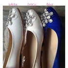 Satin White Ivory Blue Lace Gem Lady Wedding Formal Bridal Bridemaid Flat Shoes