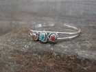 Native American Sterling Silver   Turquoise Coral Baby   Child Bracelet - Cadman
