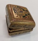 Antique Enamel Brass Hinged Snuff Pill Box Feather Design