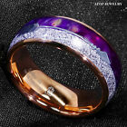Atop 8 6mm Purple Agate Meteorite Arrow Rose Gold Tungsten Ring Men