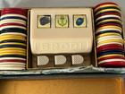 Vtg Miniature Brodi Slot Machine  Multi Color Bakelite Chips Original Box Ds43