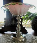 Antique Pedestal Brides Bowl Basket - Pink W  Vaseline Edge - Middletown  659