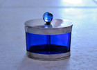 Rare Antique French Mona Sterling 92d1 Cobalt Blue Perfume Bottle Flask stopper