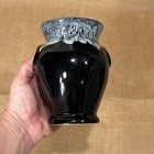 Vintage Drip Glaze Pottery Vase Black White Frothy Lava Mid Century Modern Urn